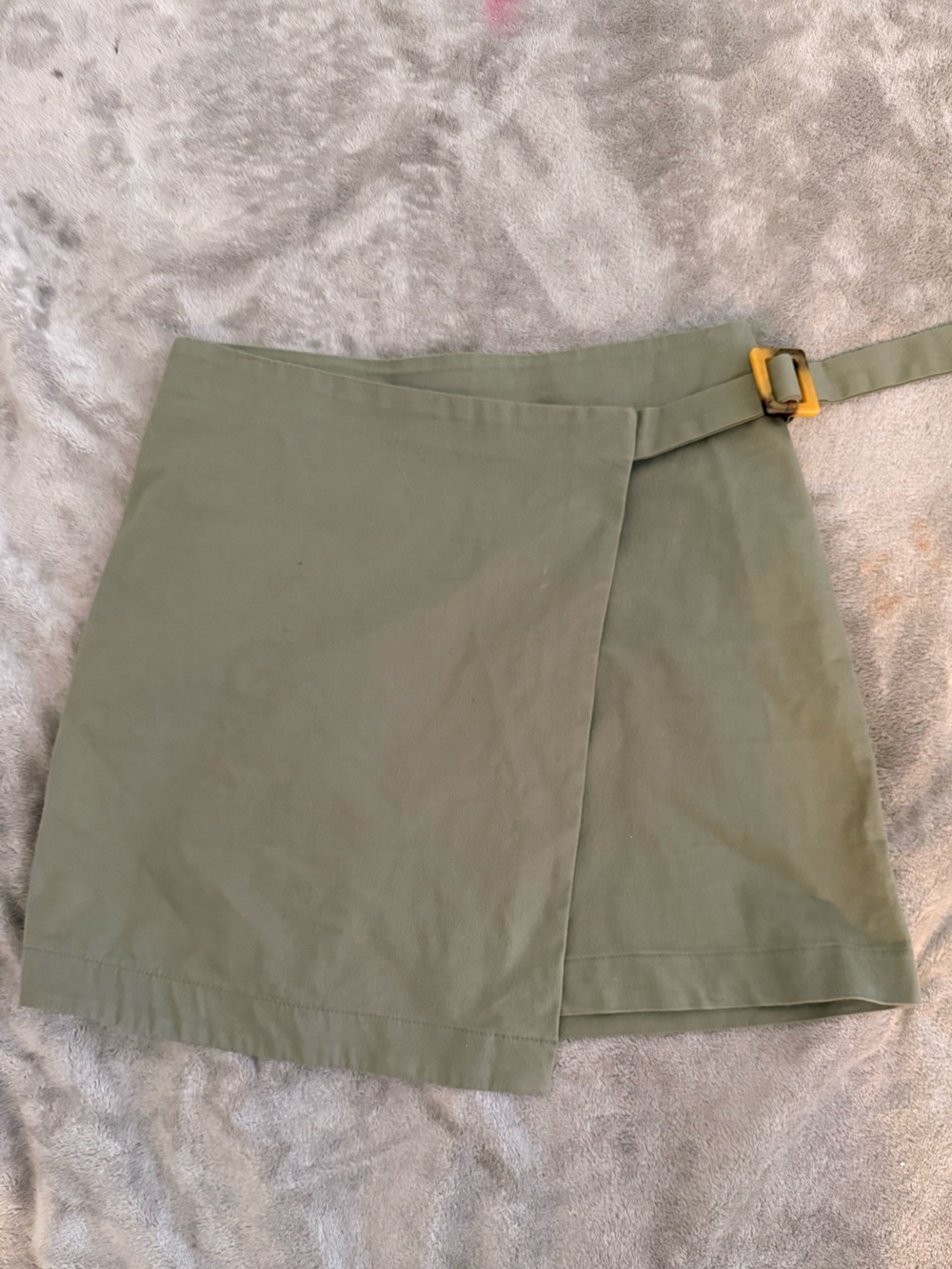 Reserved Olive Green Asymmetrical Skirt with Buckle Detail